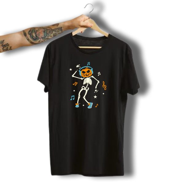 Halloween Pumpkin Dance With Musical Skeleton In October T Shirt t shirt 1