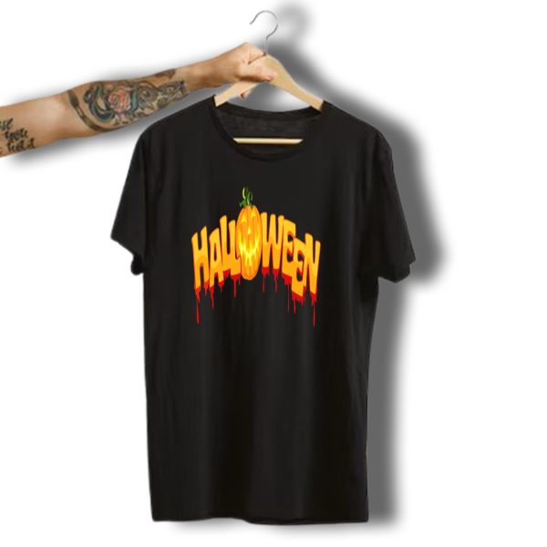 Halloween Pumpkin Dripping Text T Shirt t shirt 1