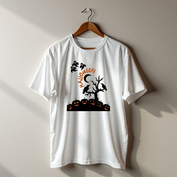 Halloween Pumpkin Ghost Moon Tree Ravens T Shirt t shirt 1
