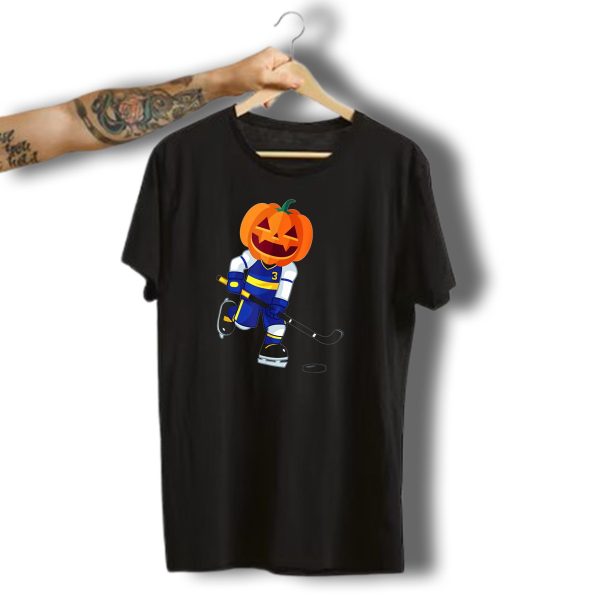 Halloween Pumpkin Head Ice Hockey Player Number 3 Scary T Shirt t shirt 1