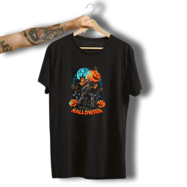 Halloween Pumpkin Killer Graveyard Scene T Shirt t shirt 1