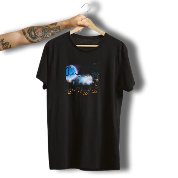 Halloween Pumpkin Moon Bats With Haunted Night Sky T Shirt t shirt 1