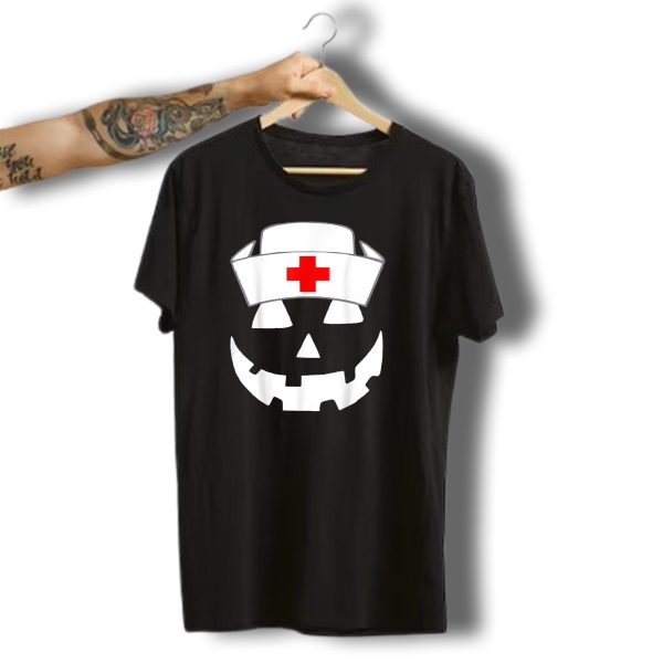 Halloween Pumpkin Nurse With Red Cross Hat T Shirt t shirt 1