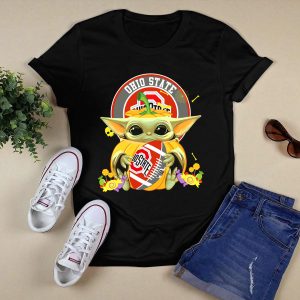 Halloween Pumpkin Ohio State Buckeyes Baby Yoda Hug Football T Shirt