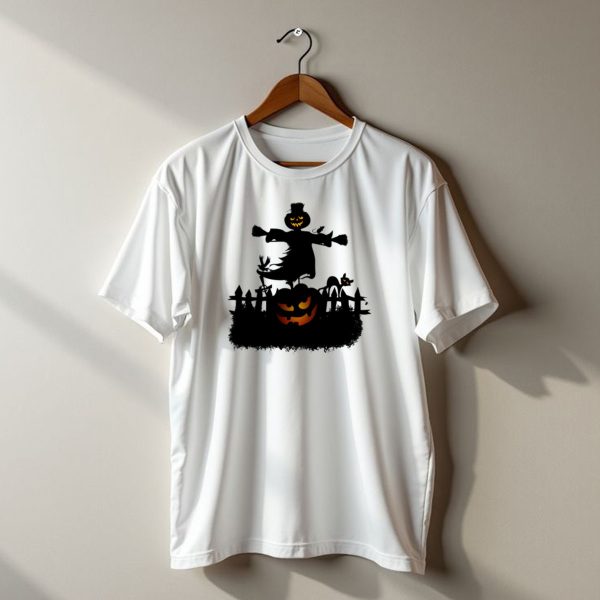 Halloween Pumpkin Scarecrow With Cat And Crows T Shirt t shirt 1