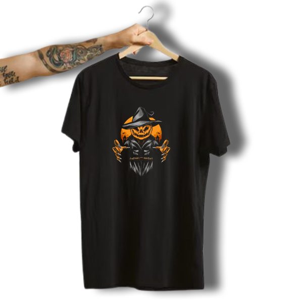 Halloween Pumpkin Scarecrow With Hat And Full Moon T Shirt t shirt 1