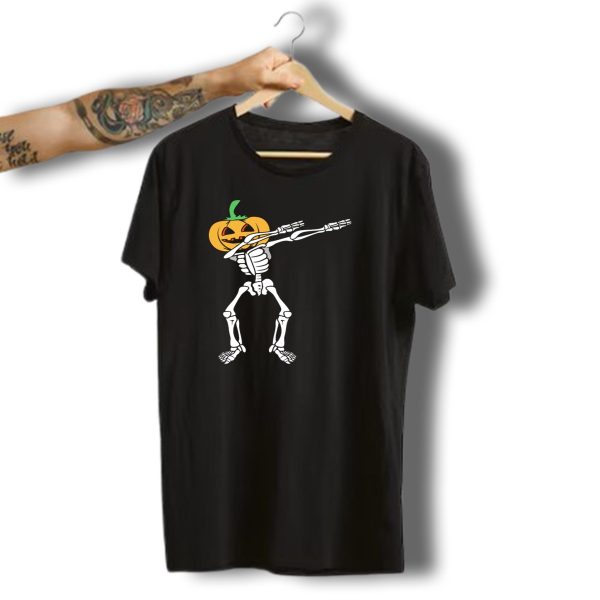 Halloween Pumpkin Skeleton Dabbing Dab Dance T Shirt t shirt 1