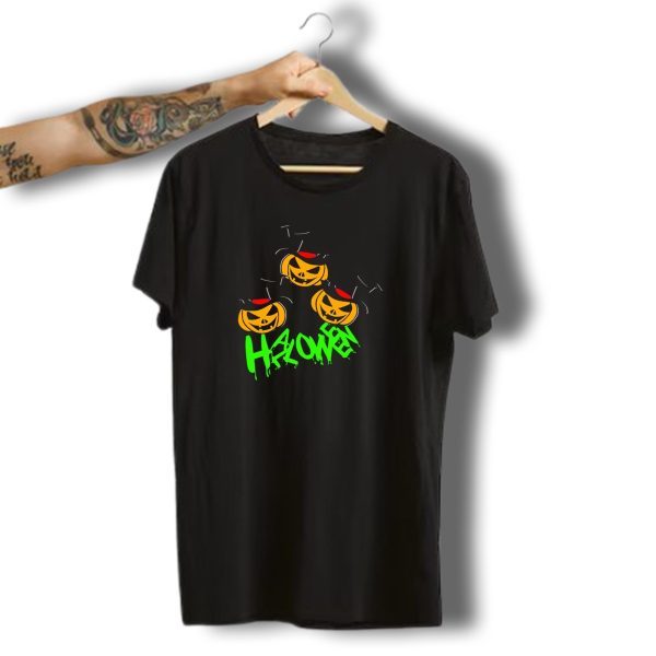 Halloween Pumpkin Witch Hat Trio Green Text T Shirt t shirt 1