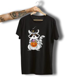 Halloween Raccoon Witch Hat Pumpkin Candy T-Shirt