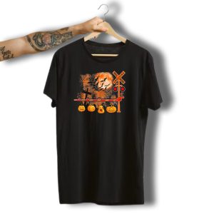 Halloween Railroad Crossing Sign With Pumpkins And Bats T-Shirt