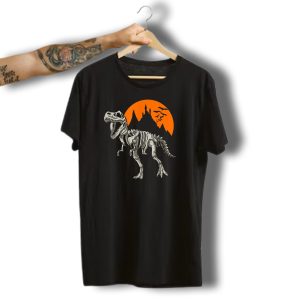 Halloween Rex Dinosaur Skeleton Castle Bats Kids Spooky Moon T-Shirt