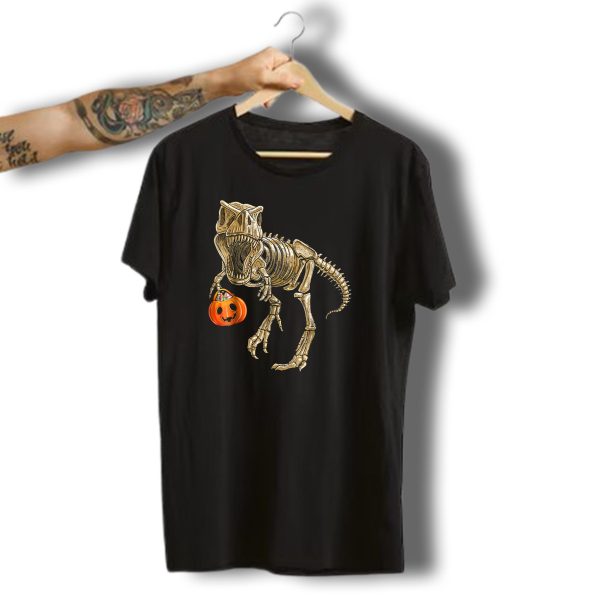 Halloween Rex Dinosaur Skeleton Pumpkin Trick T Shirt t shirt 1