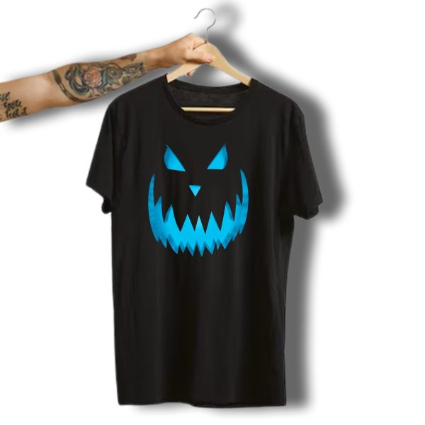 Halloween Scary Evil Blue Glow Pumpkin Face Jack O Lantern T Shirt t shirt 1