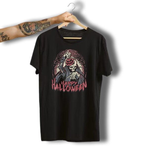 Halloween Scary Zombie Skeleton With Pumpkin Head T Shirt t shirt 1