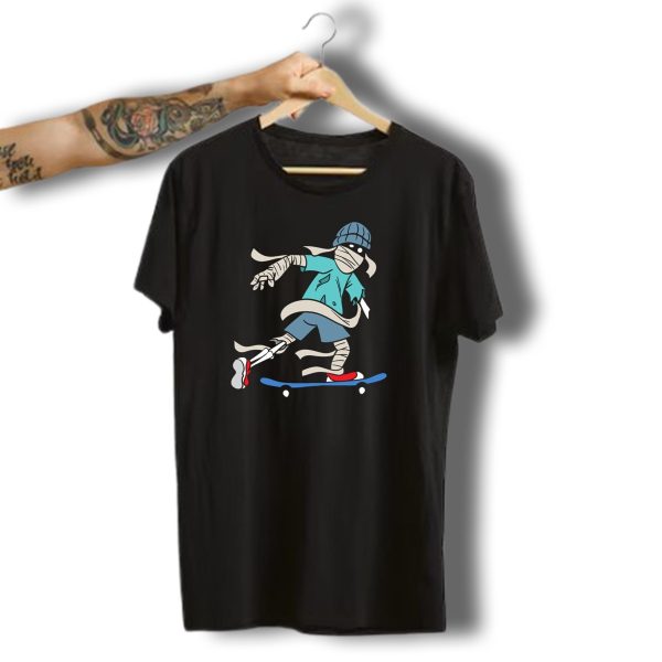 Halloween Skateboarding Skeleton Mummy With Blue Beanie T Shirt 1 t shirt 1