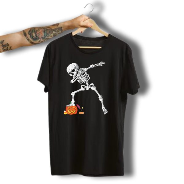 Halloween Skeleton Dabbing On Pumpkin With Candy T Shirt t shirt 1