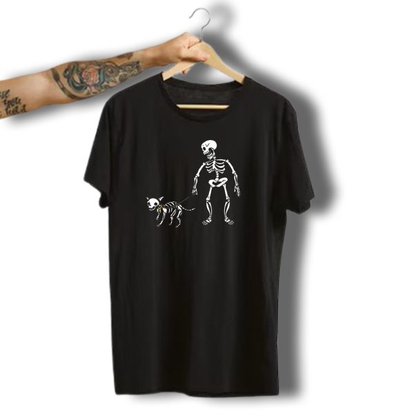 Halloween Skeleton Dog Walker Funny Pet Lover Scene T Shirt t shirt 1