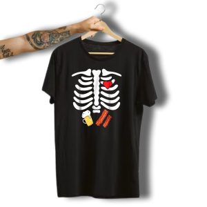 Halloween Skeleton Heart Bacon Beer Belly Junk Food T-Shirt