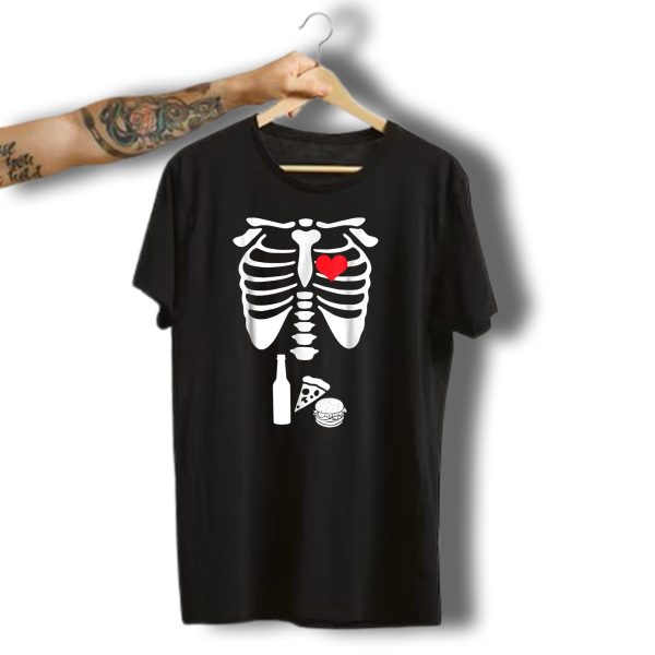 Halloween Skeleton Heart Rib Cage X Ray Beer Pizza Hamburger T Shirt 1 t shirt 1