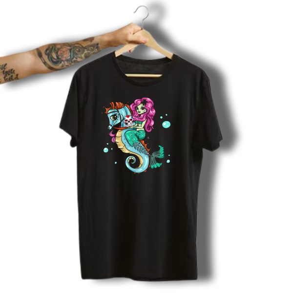 Halloween Skeleton Mermaid Sugar Skull Sea Horse Adventure T Shirt 1 t shirt 1