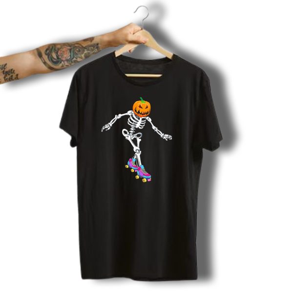 Halloween Skeleton Pumpkin Head Roller Skater T Shirt t shirt 1