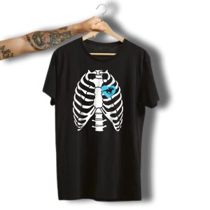 Halloween Skeleton Ribcage Blue Heart Racehorse T-Shirt