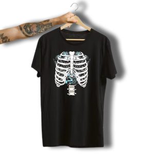 Halloween Skeleton Ribcage Overlaying Motorcycle Engine Mechan T-Shirt