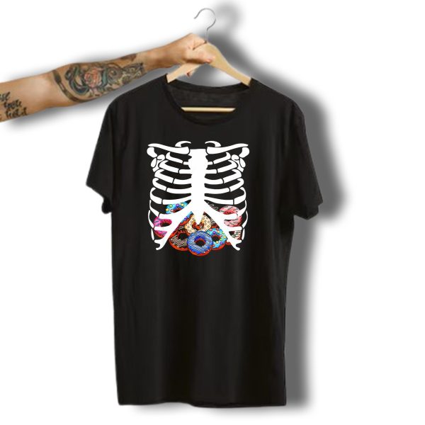Halloween Skeleton Ribcage With Colorful Donut Food T Shirt 1 t shirt 1