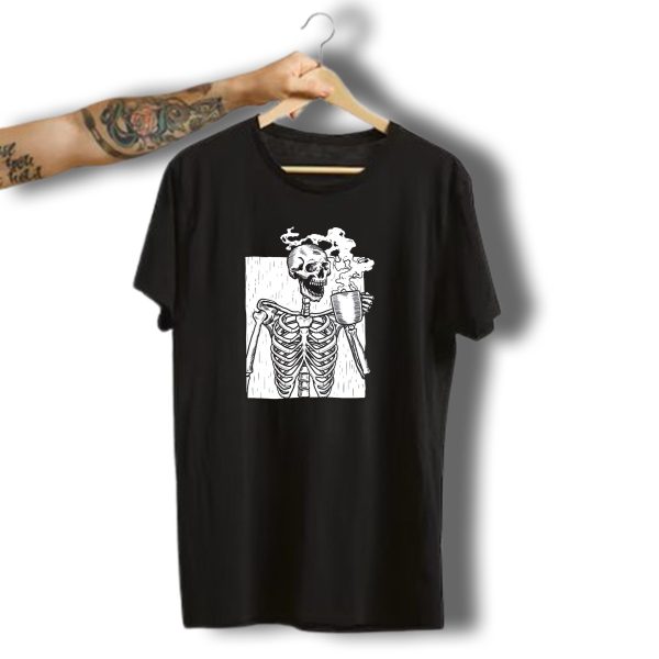 Halloween Skeleton Skull Coffee Drinker T Shirt 1 t shirt 1
