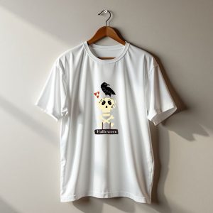 Halloween Skeleton Skull With Raven And Hearts T-Shirt