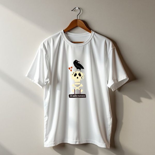 Halloween Skeleton Skull With Raven And Hearts T Shirt 1 t shirt 1