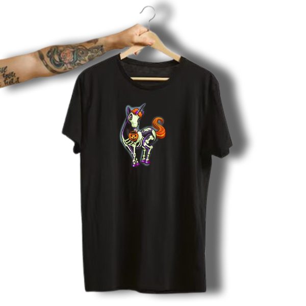 Halloween Skeleton Unicorn With Pumpkin Lantern T Shirt t shirt 1