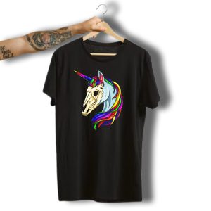 Halloween Skeleton Unicorn With Rainbow Mane T-Shirt