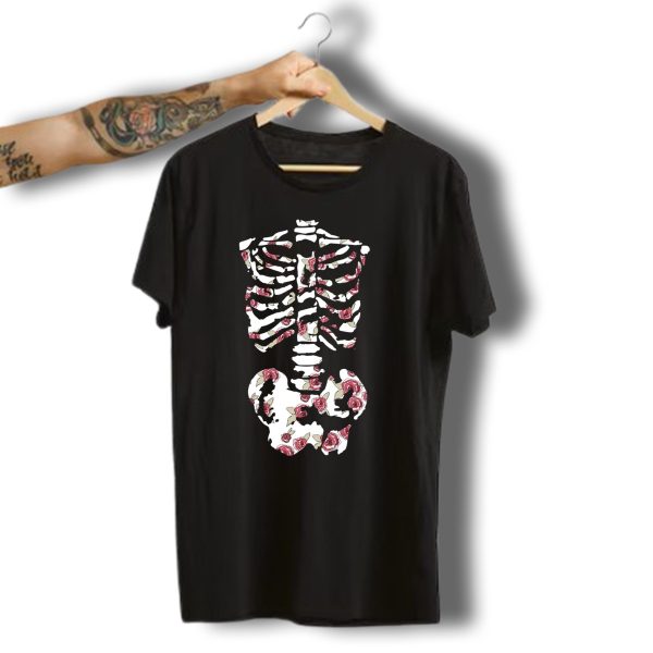 Halloween Skeleton With Floral Roses T Shirt 1 t shirt 1