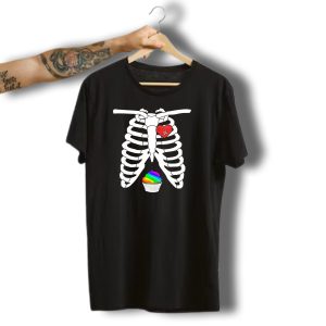 Halloween Skeleton X Ray Rainbow Cupcake Heart T-Shirt