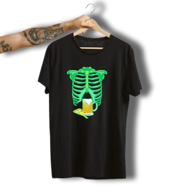 Halloween Skeleton Xray Rib Cage With Beer And Pizza T Shirt 1 t shirt 1