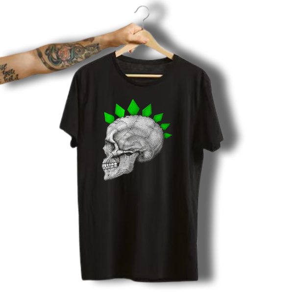 Halloween Skull Skeleton Head With Green Mohawk Spikes T Shirt 1 t shirt 1