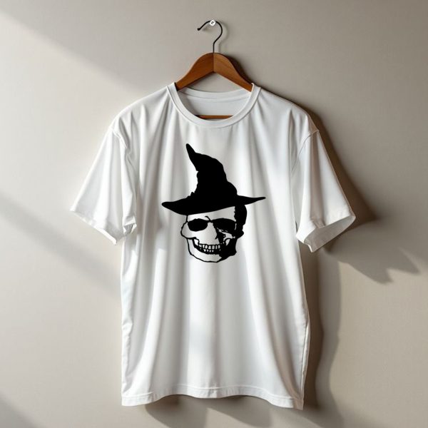 Halloween Skull With Witch Hat Spooky t shirt 1