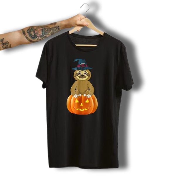 Halloween Sloth In Witch Hat Sitting On Jack O Lantern Pumpkin T Shirt 1 t shirt 1