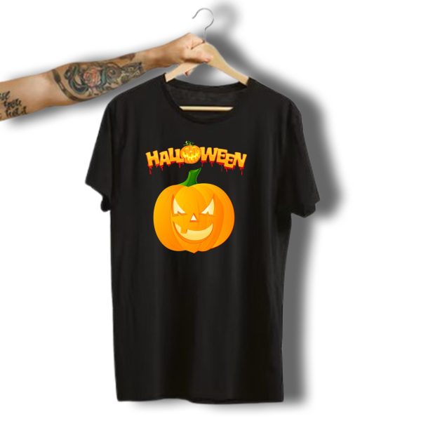 Halloween Smiling Pumpkin With Dripping Text T Shirt t shirt 1