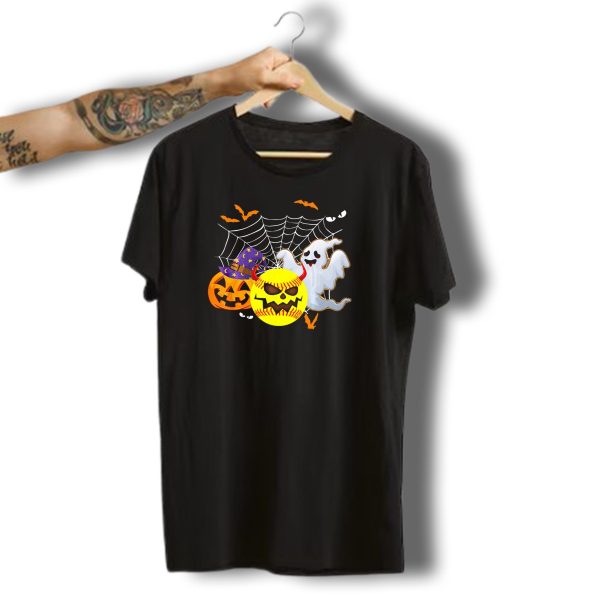 Halloween Softball Pumpkin Ghost Cobwebs And Bats Fun T Shirt t shirt 1
