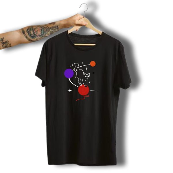Halloween Space Cat On Yarn Planets With Stars Solar System T Shirt t shirt 1