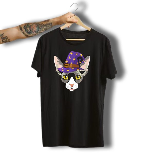 Halloween Sphynx Witch Cat Funny Moon Hat T Shirt t shirt 1