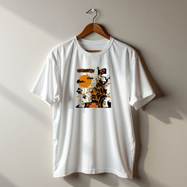 Halloween Spider Web Castle Moon Ghosts Pumpkins T Shirt t shirt 1