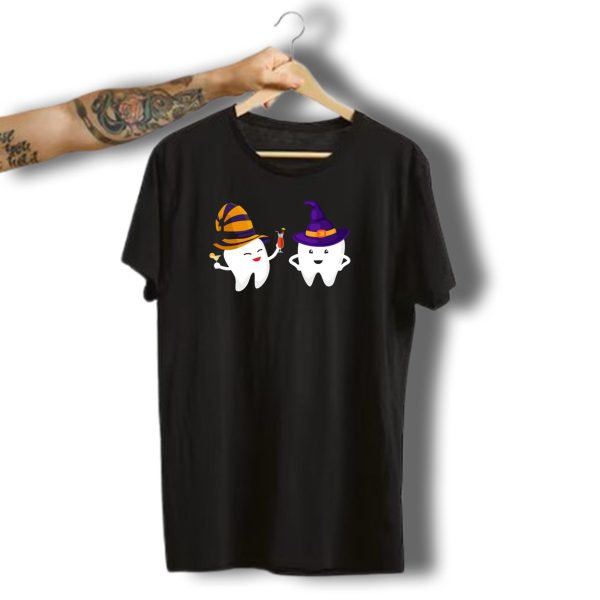 Halloween Spooky Dental Office Funny Teeth In Witch Hats T Shirt t shirt 1