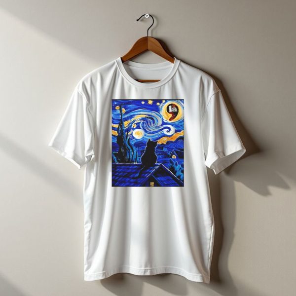 Halloween Starry Night Black Cat Comma La T Shirt t shirt 1