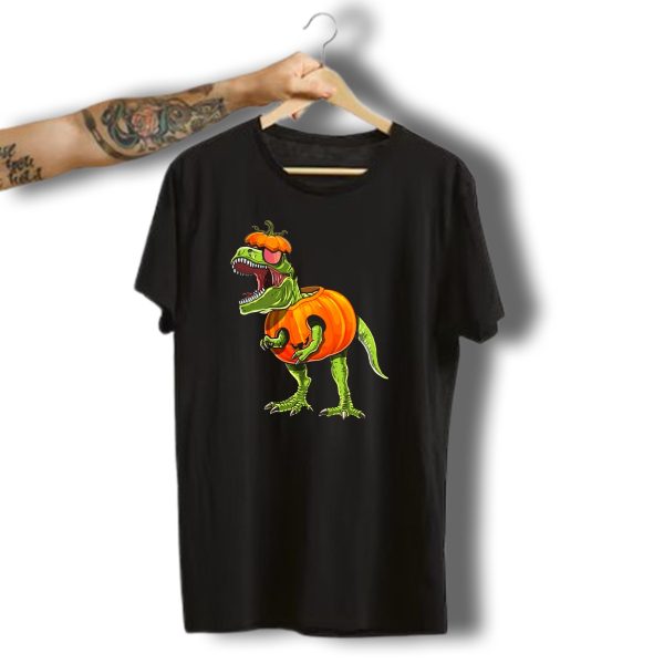 Halloween T Rex Dinosaur Wearing Pumpkin Costume T Shirt t shirt 1