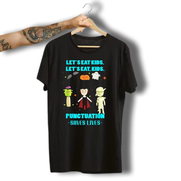 Halloween Teacher Students Grammar School Punctuation Saves Lives Ghost Pumpkin T Shirt t shirt 1