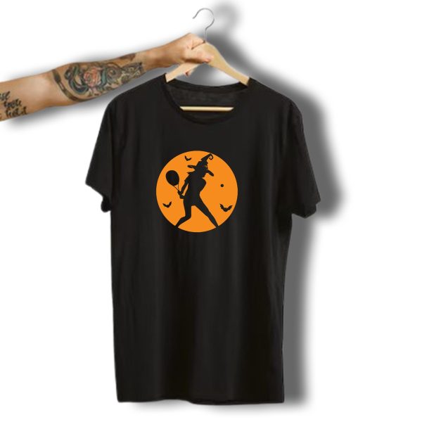 Halloween Tennis Witch Silhouette With Bats And Full Moon T Shirt 1 t shirt 1