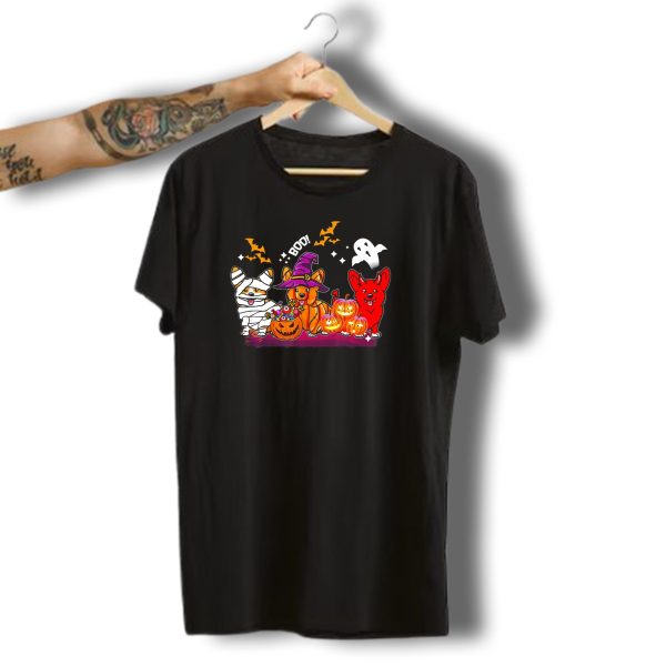 Halloween Three Corgis Witch Mummy Pumpkins Boo Ghost T Shirt t shirt 1